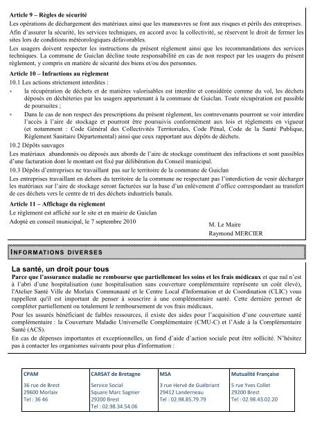 Bulletin municipal nÂ°458 - Commune de Guiclan