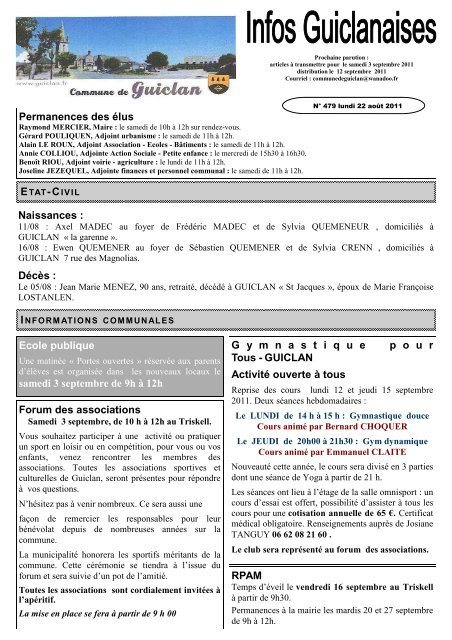 Bulletin municipal nÂ°479 - Commune de Guiclan