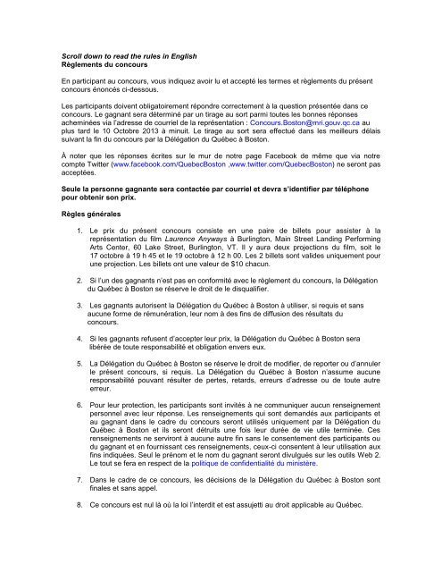 Scroll down to read the rules in English RÃ¨glements du concours En ...