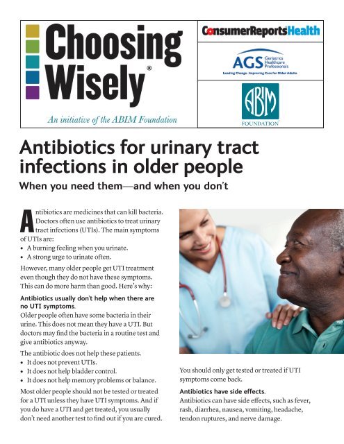 Antibiotics for urinary tract infections in older people - Consumer ...