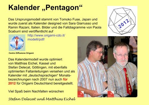 Kalender âPentagonâ - Origami Deutschland