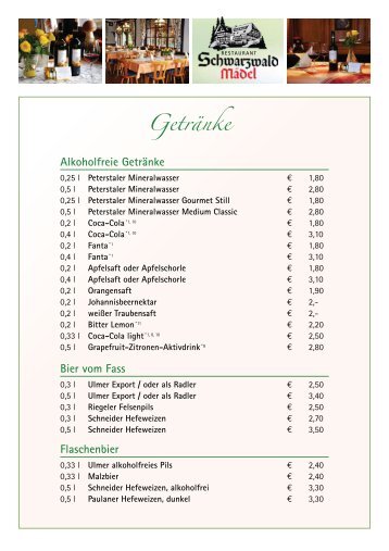 Alkoholfreie Getränke Bier vom Fass Flaschenbier - restaurant ...