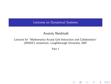 Lectures on Dynamical Systems