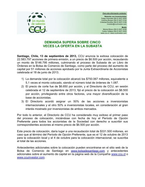 Demanda de ColocaciÃ³n - CCU Investor