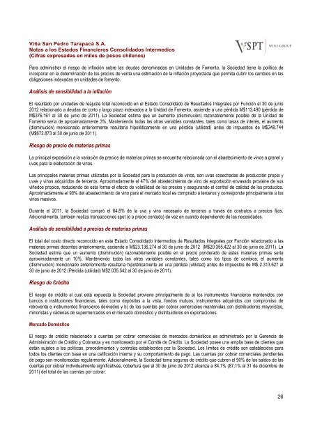 Financial Statements ViÃ±a San Pedro TarapacÃ¡ June ... - CCU Investor