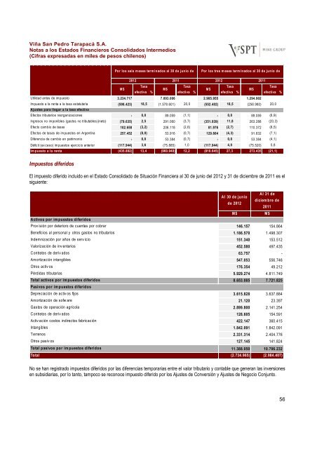 Financial Statements ViÃ±a San Pedro TarapacÃ¡ June ... - CCU Investor