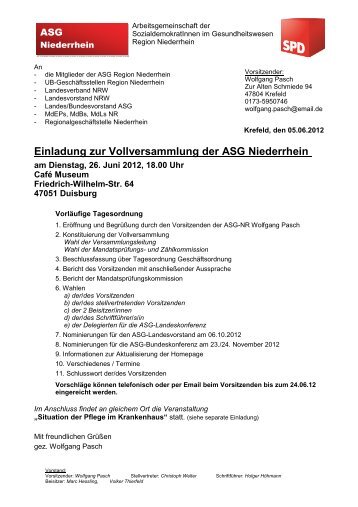 Einladung zur Vollversammlung der ASG Niederrhein - SPD ...