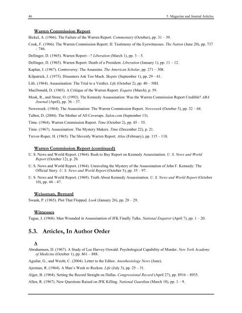 Finding Aid for the John F. Kennedy Assassination Holdings MA ...