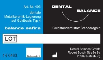 Kurzdatenblatt: balance safira - Dental Balance