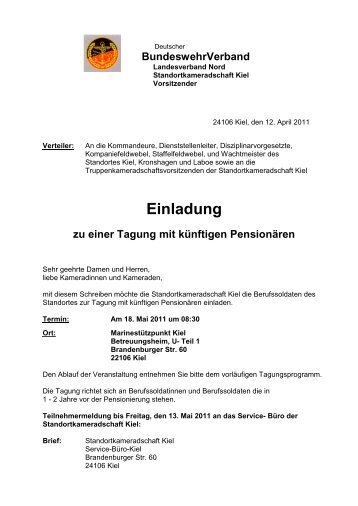 Einladung zu einer Tagung mit kÃ¼nftigen PensionÃ¤ren