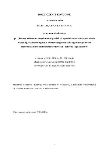 SPRAWOZDANIE MERYTORYCZNE IW  2010.pdf - Instytut ...