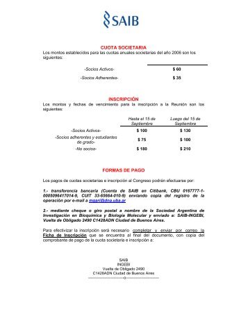 CUOTA SOCIETARIA INSCRIPCIÃN FORMAS DE PAGO - SAIB