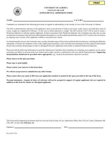 Supplemental Admissions Form - Faculty of Law - University of Alberta