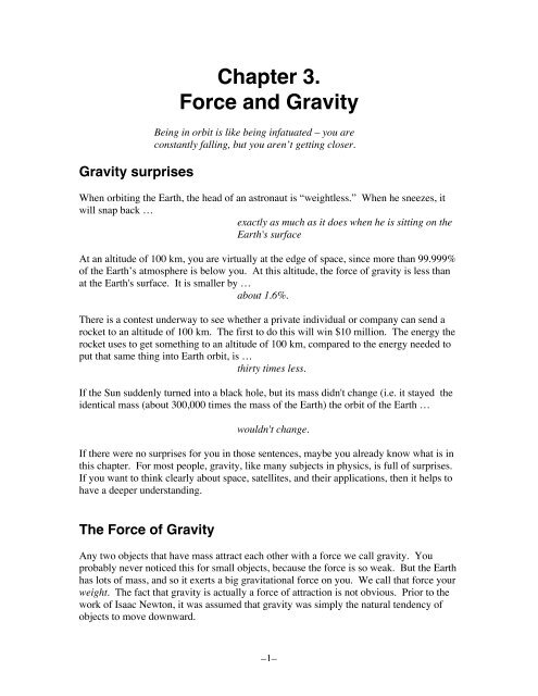 Chapter 3. Force and Gravity