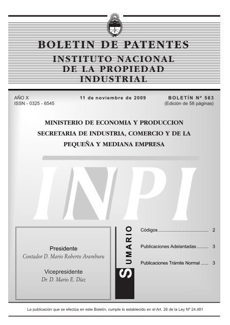 boletin de patentes - Instituto Nacional de la Propiedad Industrial