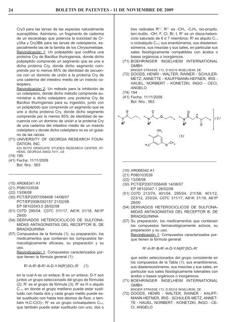 boletin de patentes - Instituto Nacional de la Propiedad Industrial