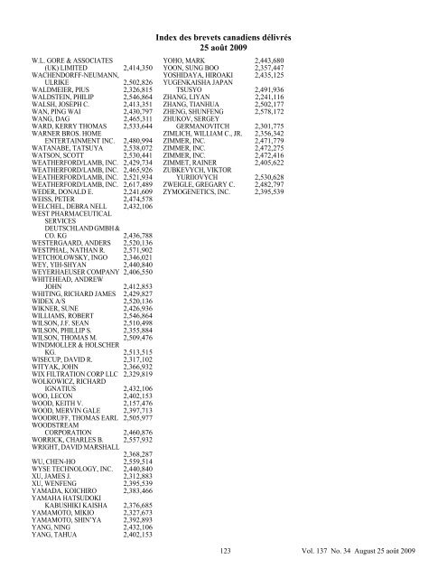 The Patent Office Record | La  Gazette du bureau ... - Industrie Canada