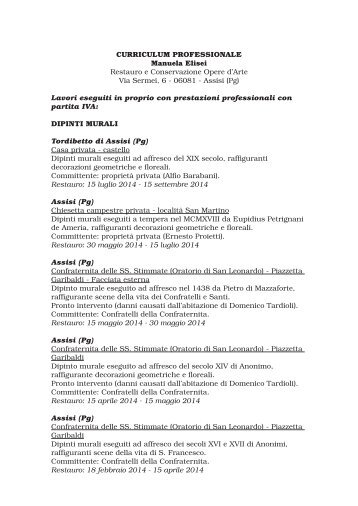 CURRICULUM PROFESSIONALE Manuela Elisei ... - m6restauro.it