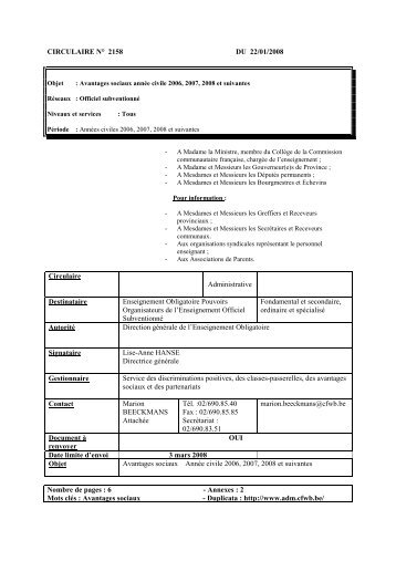 Circulaire nÂ° 2158 - Enseignement en CommunautÃ© franÃ§aise