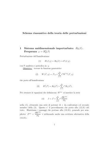 Schema riassuntivo della teoria delle perturbazioni 1 Sistema ...