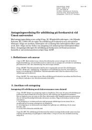Antagningsordning för utbildning på forskarnivå vid Umeå universitet
