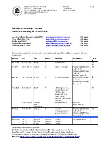 Schema - Sociologiska institutionen - Umeå universitet