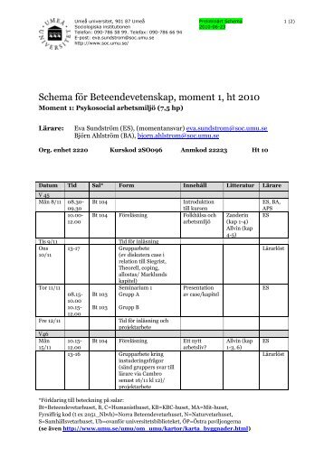 Schema - Sociologiska institutionen - Umeå universitet