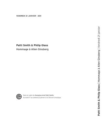 Patti Smith & Philip Glass Hommage à Allen Ginsberg ... - Salle Pleyel