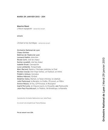 Orchestre National de L y on | Mardi 2 9 jan vier 2 013 - Salle Pleyel