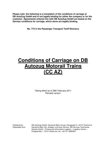 Conditions of Carriage on DB Autozug Motorail Trains