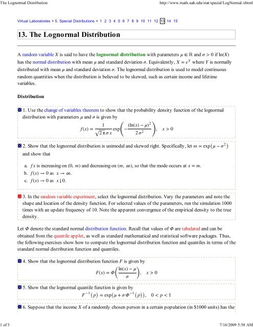 13. The Lognormal Distribution