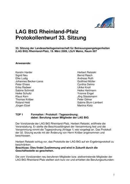 LAG BtG Rheinland-Pfalz, Protokoll 33. Sitzung der ... - SKM