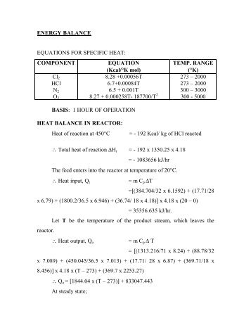 ENERGY BALANCE EQUATIONS FOR SPECIFIC HEAT ...