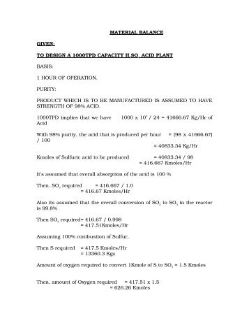 Sulfuric Acid Material Balance