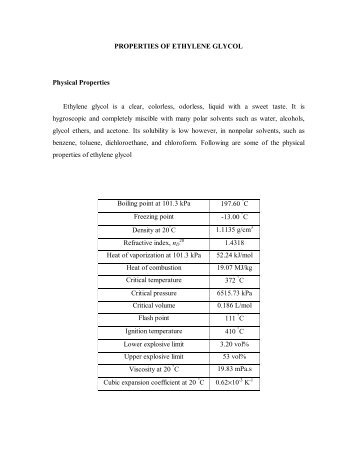 Properties Ethylene glycol