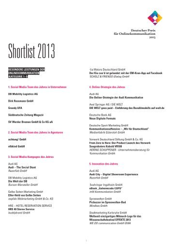 Webmagazin - Deutscher Preis fÃ¼r Onlinekommunikation 2013