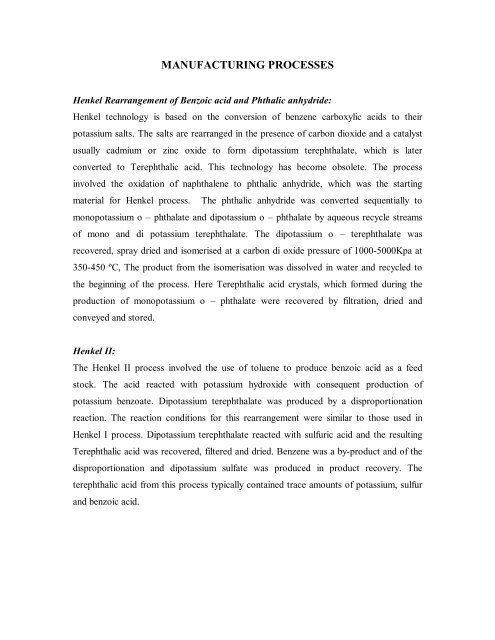 Terephthalic acid Methods of Production