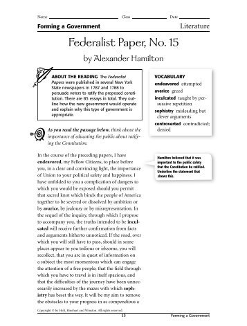 Federalist Paper, No. 15 - EZWebSite