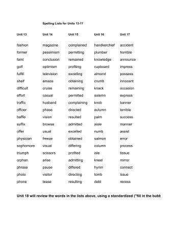 Spelling Lists Units 13-18 - EZWebSite