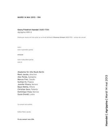 Haendel | A grippina | Mardi 14 mai 2 013 - Salle Pleyel
