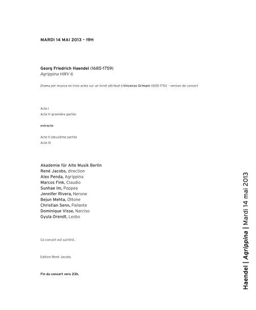 Haendel | A grippina | Mardi 14 mai 2 013 - Salle Pleyel