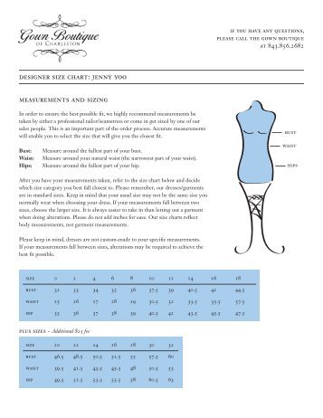 designer size chart: jenny yoo measurements and sizing