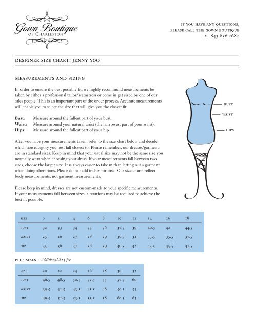 designer size chart: jenny yoo measurements and sizing