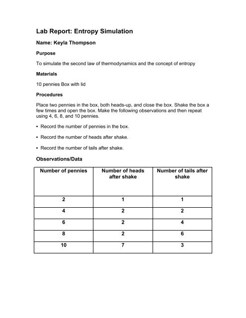 Lab report thermodynamic picture
