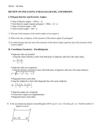 REVIEW ON POLYGONS, PARALLELGRAMS, AND PROOFS I ...