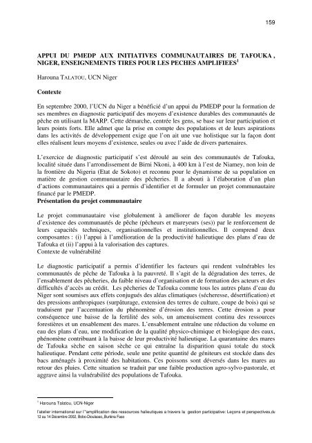 RAPPORT GENERAL DE L'ATELIER ... - Nefisco.org