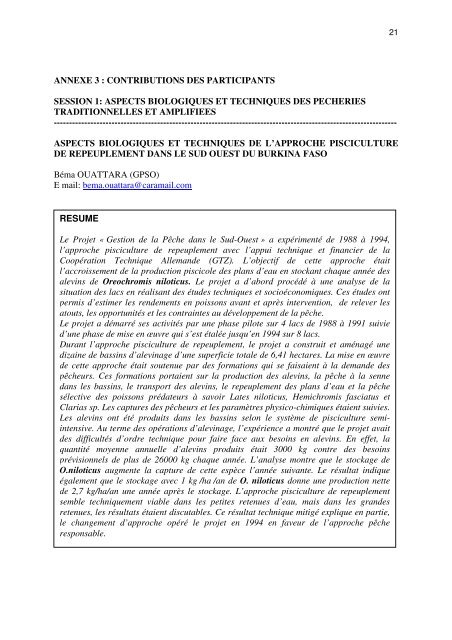 RAPPORT GENERAL DE L'ATELIER ... - Nefisco.org