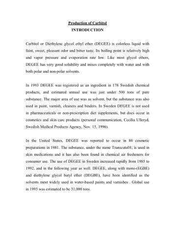 Production of Carbitol INTRODUCTION Carbitol or Diethylene glycol ...