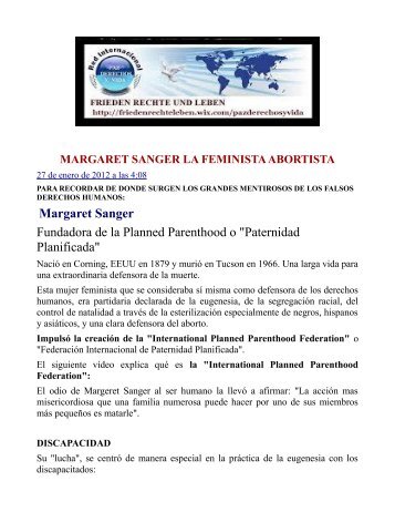 MARGARET SANGER FUNDADORA ABORTISTA DE PATERNIDAD PLANIFICADA 