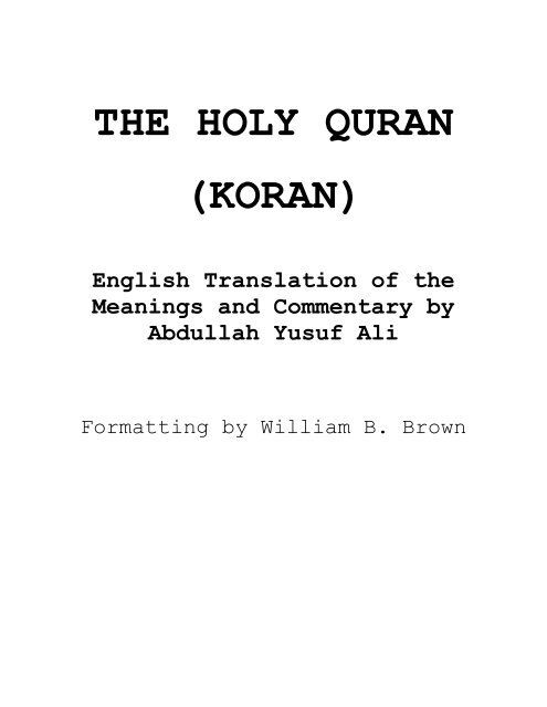 English Yusuf Ali OldQuâ¦. - QURAN DOWNLOAD